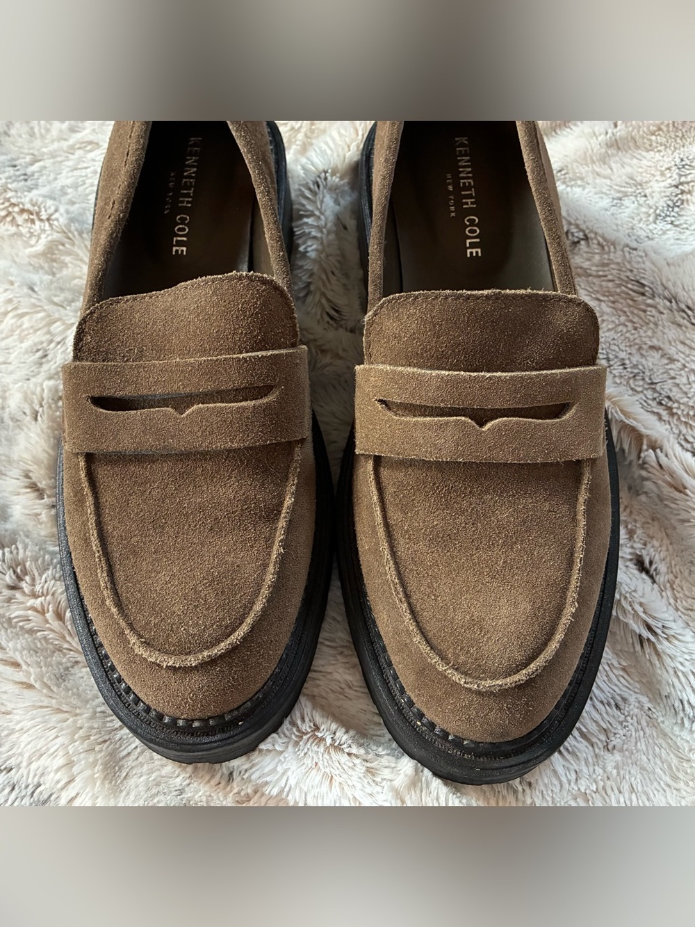 Kenneth Cole Women's New York Fatima Lug Sole Loafers - Caramel Suede - 7 - Picture 3 of 6